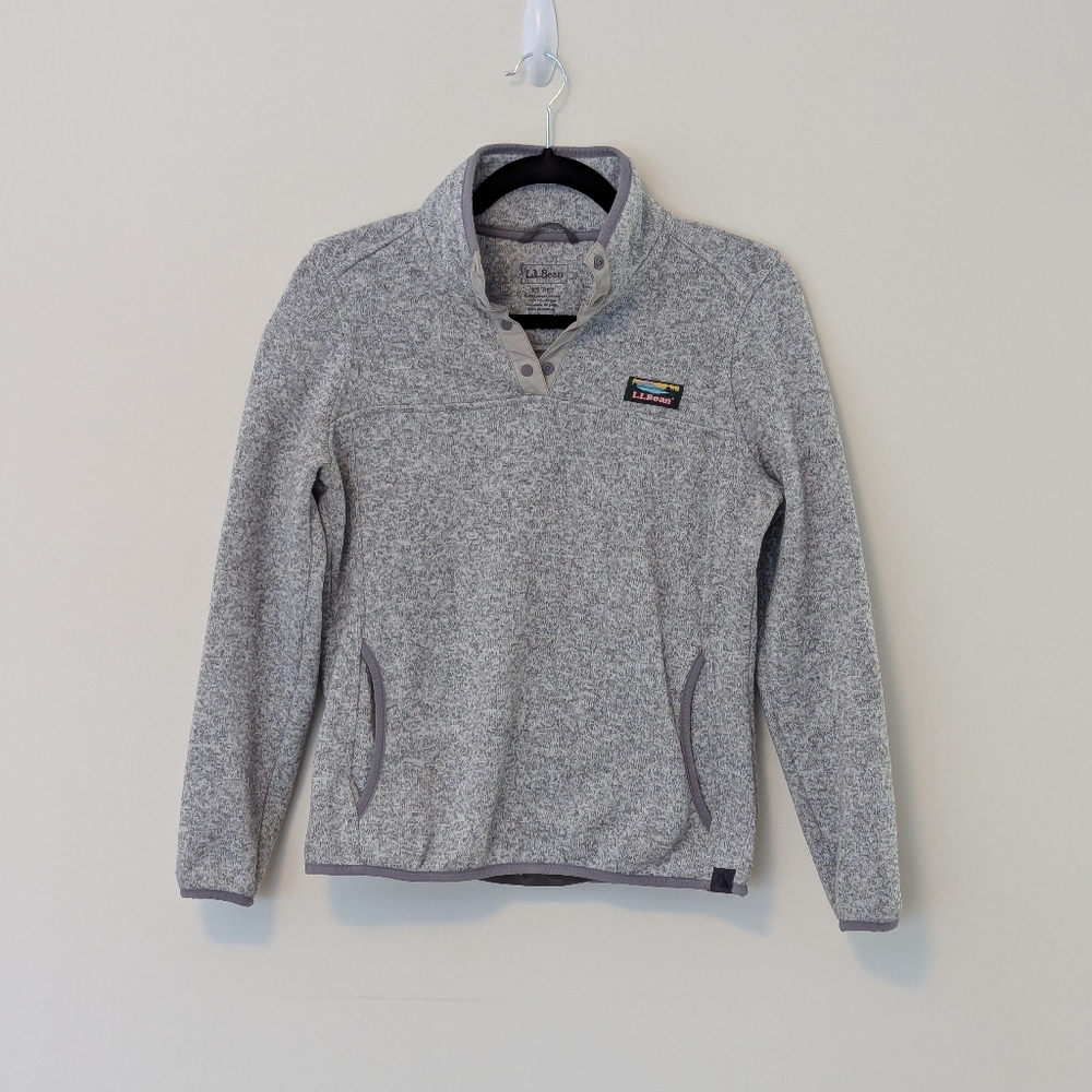L.L.Bean Gray Heathered Pewter Sweater Fleece Pullover, Petite Small - Picture 3 of 7